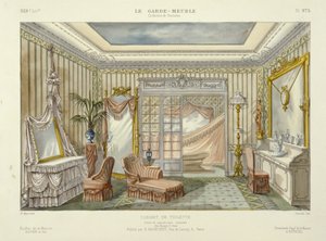 Le Garde-Meuble -kylpyhuonesarjan suunnittelu, Pub. Pariisi, n.1890 (värilitro). tekijältä French School