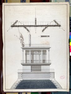 Suunnittelu Chappen lennätinasemalle yhteen Louvren kupoliin Pariisissa, 1800-luvun alussa (kynä ja muste ja wc paperilla) tekijältä French School