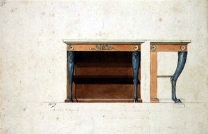 Suunnittelu Directoire-konsolipöydälle, n. 1795 (kynä & muste vesivärillä paperille) tekijältä French School