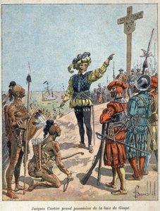 Tutustu Kanadaan: Jacques Cartier (1491-1557), ranskalainen navigaattori ja tutkimusmatkailija otti haltuunsa Gaspen lahden ja erige ristin 24. heinäkuuta tekijältä French School