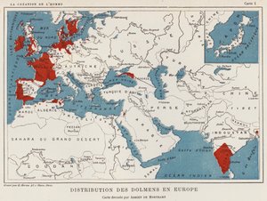 Dolmenien jakelu Euroopassa (väri litho) tekijältä French School