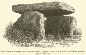 Dolmen löydetty Afrikasta, El-Arounan laaksosta, Kabyliasta (kaiverrus) tekijältä French School