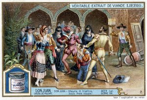 Don Juan: näytös I, kohtaus XX, Don Juan naamioballissa - chromo Liebig tekijältä French School