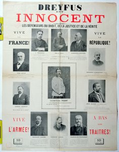 Dreyfus est Innocent, juliste puolustajiensa muotokuvilla, 1800-luvun loppu