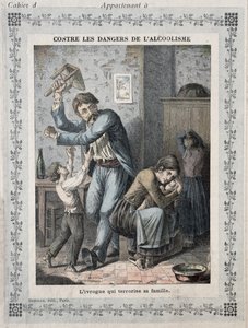 Juoppo terrorisoi perhettään, koulun harjoituskirjan kansi. noin 1900 tekijältä French School