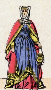 Kapetsialaisten dynastia: Muotokuva Isabellasta Aragoniasta (1247-1271), Ranskan kuningattaresta, Hardi-nimellä tunnetun Philip III:n vaimosta (1245-1285). Epinaalikuvaus 1800-luvun lopulta. Yksityinen kokoelma. tekijältä French School