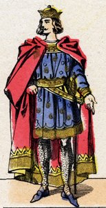 Kapetsialaisten dynastia: Ludvig VII dit le Jeunen (1120-1180), frankkien kuninkaan muotokuva 1137-1180. Epinaalikuvaus 1800-luvun lopusta. Yksityinen kokoelma. tekijältä French School