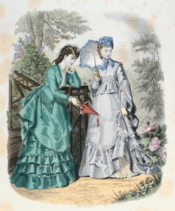 Tyylikkäitä naisia puutarhassa, La Mode Illustrée, 1871 tekijältä French School