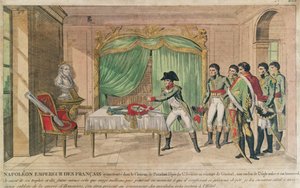 Keisari Napoleon I pohtii Frederick Suuren miekkaa Potsdamissa vuonna 1806 (värikaiverrus) tekijältä French School