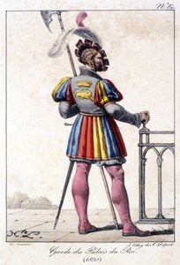 Kaiverrus Kuninkaan palatsin vartijasta vuodelta 1530. tekijältä French School