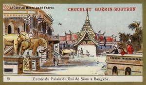 Siamin kuninkaan palatsin sisäänkäynti Bangkokissa (chromolitho) tekijältä French School