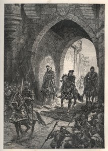 Ranskan kuninkaan Charles VI:n rakastetun (1368-1422) saapuminen Pariisiin Maillotinsin kapinan murskaamisen jälkeen vuonna 1382 - Ranskan kuningas Charles Vi palaa Pariisiin - Charles VI le Bien-Aimen (1368) pääruoka -1422), Ranskan kuningas, Pariisissa s tekijältä French School