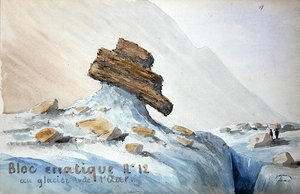 Erratic Block no.12 Aar-jäätiköllä Sveitsin Alpeilla (akvarelli paperille) tekijältä French School