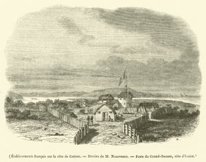 Ranskalaiset laitokset Guinean rannikolla (kaiverrus). tekijältä French School