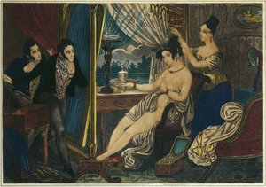Ilta, wc ennen juhlaa, 1800-luvun alku (värikaiverrus) tekijältä French School
