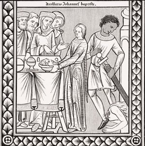 Pyhän Johannes Kastajan teloitus 1200-luvun St. Louisin psalmikirjassa olevan pienoismallin jälkeen Paul Lacroix