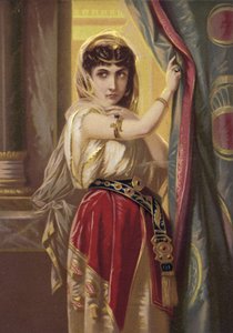 Eksoottinen tyttö, päällään kultakoruja (chromolitho) tekijältä French School