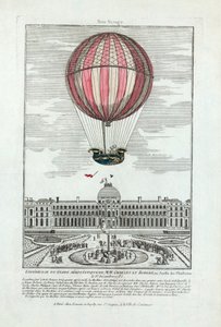 Kokemus MM:n aerostaattisesta maapallosta. Charles ja Robert Jardin des Thuileriesissa 1. joulukuuta 1783, pub. 1783 (käsinvärinen kaiverrus) tekijältä French School
