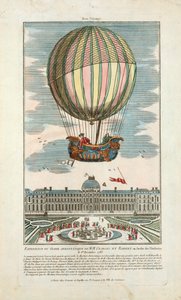 Kokemus MM:n aerostaattisesta maapallosta. Charles ja Robert Jardin des Thuileriesissa 1. joulukuuta 1783, pub. 1783 (käsinvärinen kaiverrus) tekijältä French School