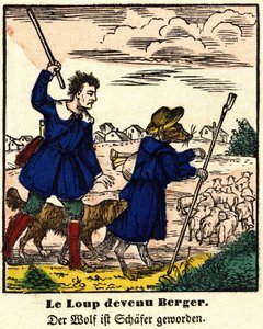 Fables de La Fontaine: sudesta tuli paimen. Kuva Epinalista, 1800-luvun ensimmäinen puolisko. tekijältä French School
