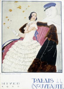 Muoti: turkisten mainos vuodelta 1925 (Palais de la Nouveaute) (litografia). tekijältä French School