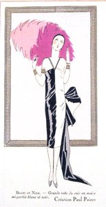 Muotisuunnittelu iltapuvulle "Blanc et Noir", kirjoittanut Paul Poiret (1879-1944) "Art, Gout, Beaute" -lehdestä tekijältä French School