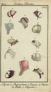 Muodikkaat hatut 1800 (käsinvärinen kuparikaiverrus) tekijältä French School
