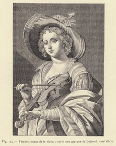 Nainen soittamassa viulua, Leblondin kaiverruksen mukaan, 1600-luku (kaiverrus) tekijältä French School