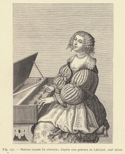 Nainen soittamassa cembaloa, Leblondin kaiverruksen mukaan, 1600-luku (kaiverrus) tekijältä French School