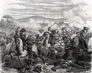 Ferdinand de Marsin kuolettavasti haavoittui Torinon taistelussa 1706 (kaiverrus) tekijältä French School