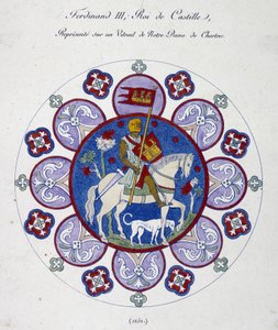Fernand III, Kastilian kuningas, edustaa Notre Dame de Chartresin lasimaalausta (1252). Yliopiston vertaus. tekijältä French School