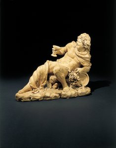 Figuuri Bacchuksesta makuuasennossa viinilasillisen kanssa, n. 1770 tekijältä French School