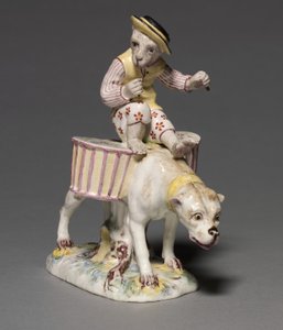 Apina koiran päällä, valmistaja Mennecy-Villeroy Factory, Ranska, n. 1760 tekijältä French School
