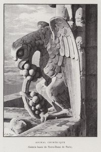 Kimeerisen eläimen hahmo Notre Dame de Parisin ylägalleriasta (litho) tekijältä French School