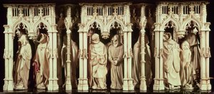 Jean de Marvillen (k. 1389), Claus Sluterin (k. 14056) ja Claus de Werven (n. 1380-1439) munkkihahmot Burgundin herttuan (1342-1404) Philip Rohkean haudasta. luostarille o tekijältä French School