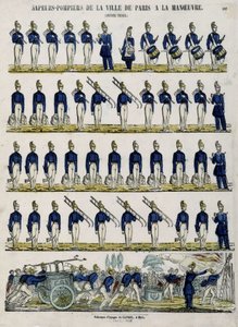 Pariisin kaupungin palokunta liikkeessä - kuva Epinalista, noin 1852 tekijältä French School