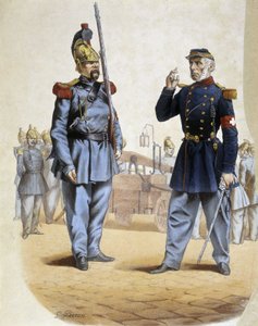 Palomiehet vuonna 1860 - piirustus Perron, Arts Deco tekijältä French School