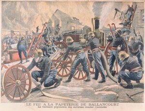 Palomiehet sammuttavat tulipaloa paperitehtaalla Ballancourtissa, Le Petit Journal, 1905 tekijältä French School