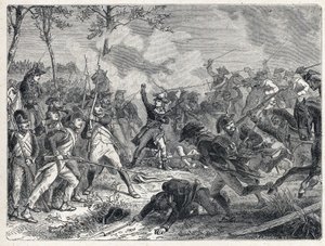 Ensimmäinen koalitio: Lazarus Nicolas Marguerite Carnot (1753-1823) Wattigniesin taistelun aikana vastustaen ranskalaisia joukkoja Itävallan armeijaa vastaan 16. lokakuuta 1793. tekijältä French School