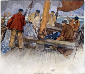 Kalastajat tyhjentävät verkkoa aluksella tekijältä French School