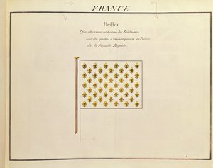 Kuninkaallisen perheen prinssin lippu Pavillons des Puiscences Maritimes (Color Engraving) tekijältä French School