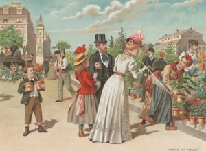 Kukkamarkkinat (chromolitho) tekijältä French School