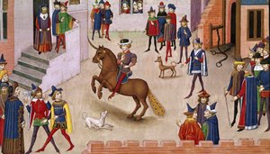 Fol.17v Kuinka Aleksanteri Suuri (356-323 eKr.) nousi Bukefaloksen vuorelle, Histoire du Grand Alexandre 1460 tekijältä French School