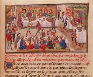 Fol.298r Kuinka jalo kuningas Aleksanteri myrkytettiin, kuva Jean Wauquelinin kirjasta, Histoire du Grand Alexandre 1460 tekijältä French School