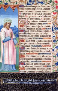 Fol.36v Magnificatin teksti Baruchin muotokuvalla, Heures a lUsage de Rome tekijältä French School