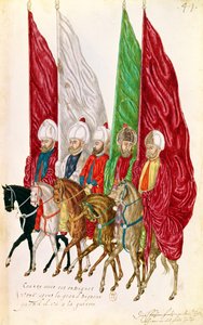 Fol.41 Miehet, joilla on tasovaatimuksia Seigneurin jälkeen sotaan, julkaisusta "Moeurs et Costumes des Pays Orientaux et Habillements de Differents Pays", kopio vuodelta 1513 tekijältä French School