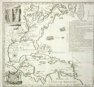 Pohjois-Amerikan Atlantin rannikon taittuva kartta, 1714 tekijältä French School