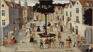 Kansanjuhla puun ympärillä, n. 1560 (öljy) tekijältä French School