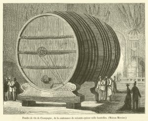 Foudre of Champagne viiniä, jonka tilavuus on seitsemänkymmentäviisi tuhatta pulloa, Maison Mercier (kaiverrus) tekijältä French School