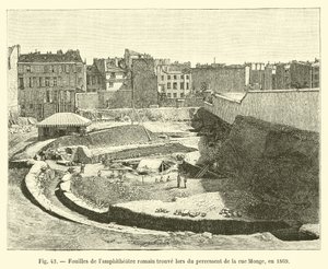 Roomalaisen lampiteatterin kaivaukset, jotka löydettiin rue Mongen kaivauksissa vuonna 1869 tekijältä French School